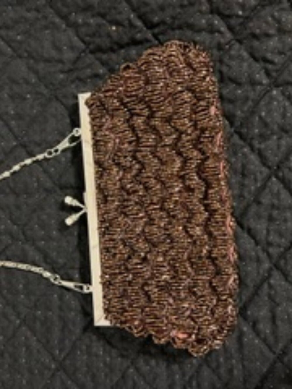vintage bronze or copper-toned beaded evening clutch bag